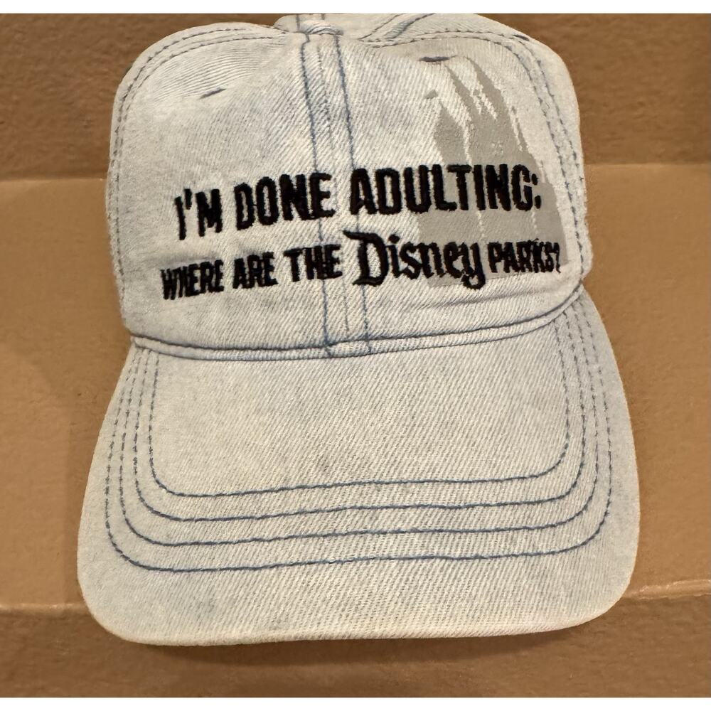 Disney Parks Strapback Hat Adult One Size Blue Denim "I'm Done Adulting"